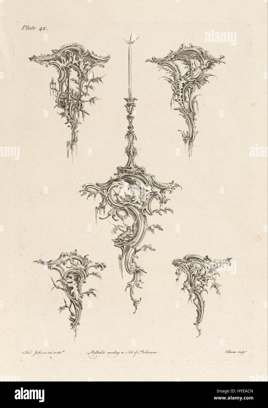 Thomas Johnson   Design for Wall Brackets, Plate 42 in One Hundred and Fifty New Designs   Google Art Project Stock Photo