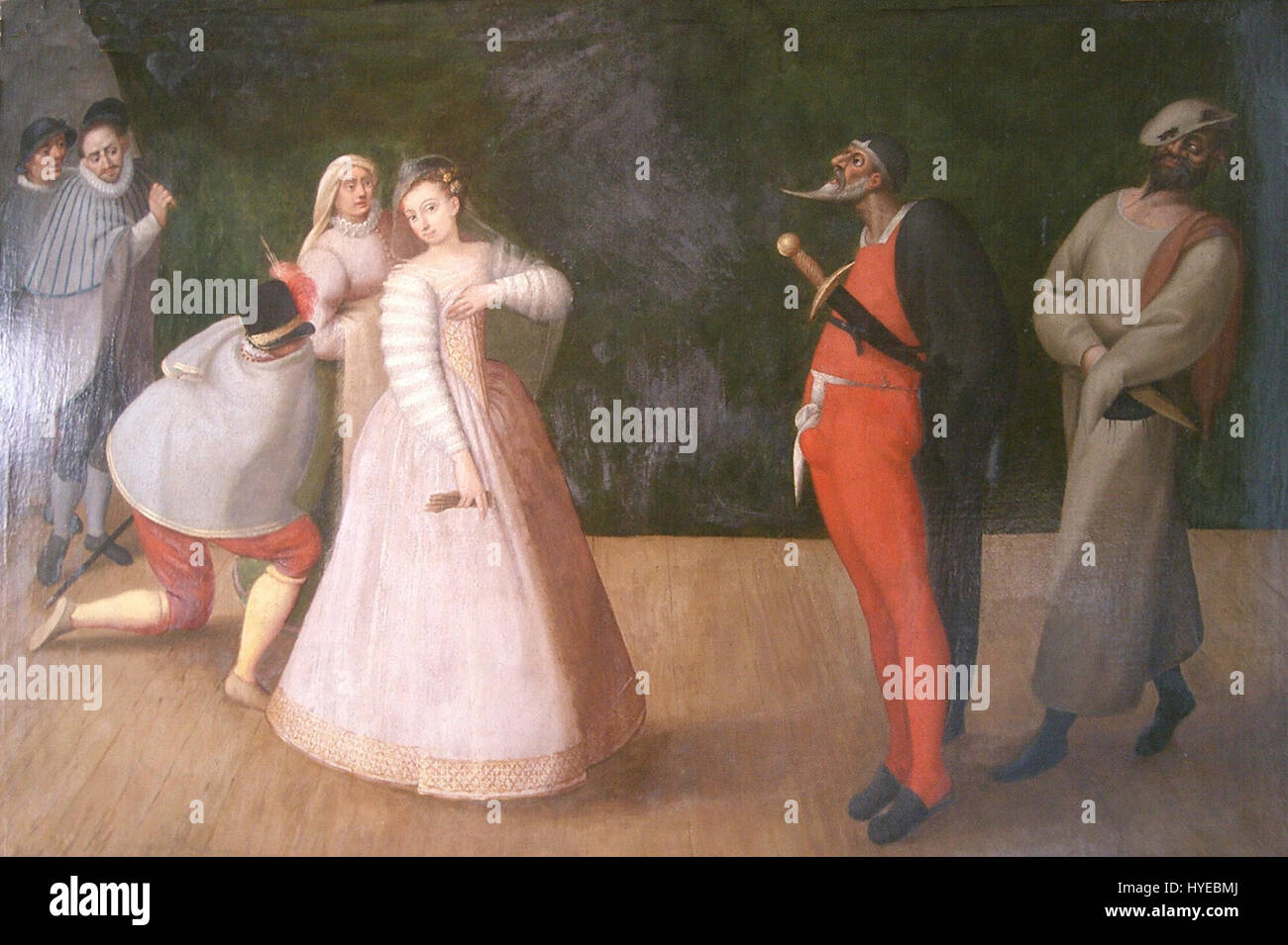 The *Commedia dell'arte* troupe *Gelosi* was a renowned Italian theater group known for its improvisational performances. The troupe became famous for its masked characters and humorous, physical acting style, which influenced European theater traditions. Stock Photo