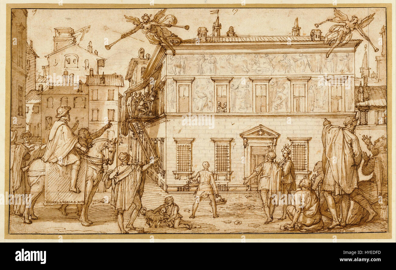 Federico Zuccaro, known for his skill in decorative painting, contributed to the design of the facade of Palazzo Mattei. His work embodies Renaissance decorative techniques, highlighting intricate designs and vivid color use. Stock Photo