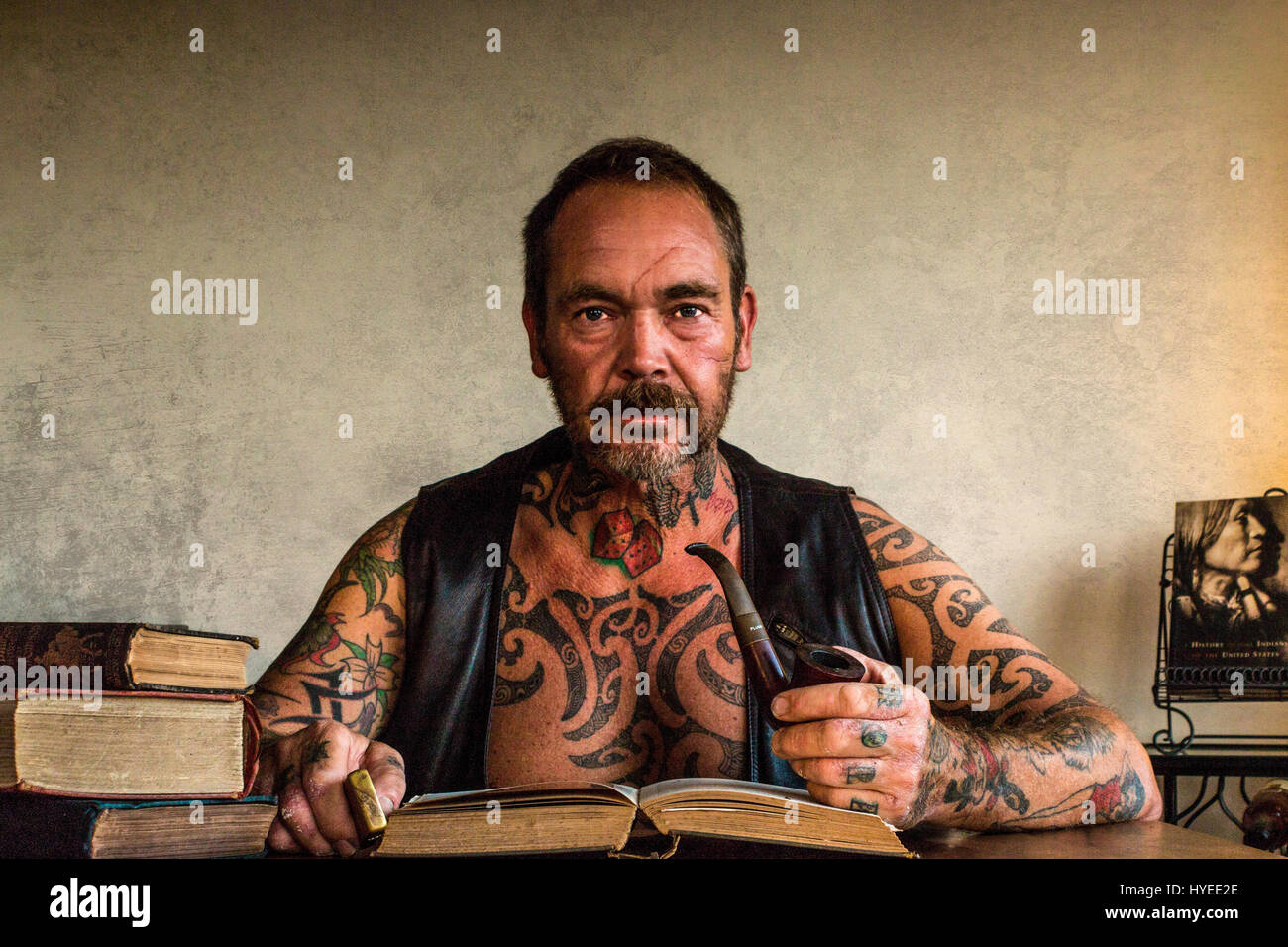 Man with tattoos smoking hi-res stock photography and images - Alamy