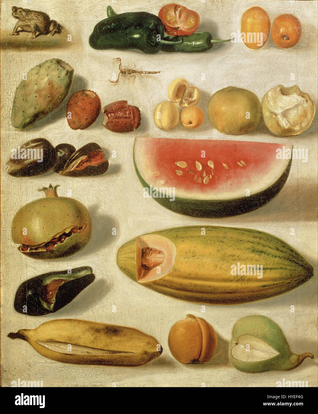Hermenegildo Bustos Still life with fruit (with scorpion and frog