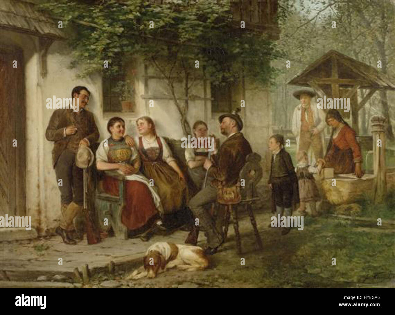 Josef Kinzel Familie vor dem Haus Stock Photo - Alamy