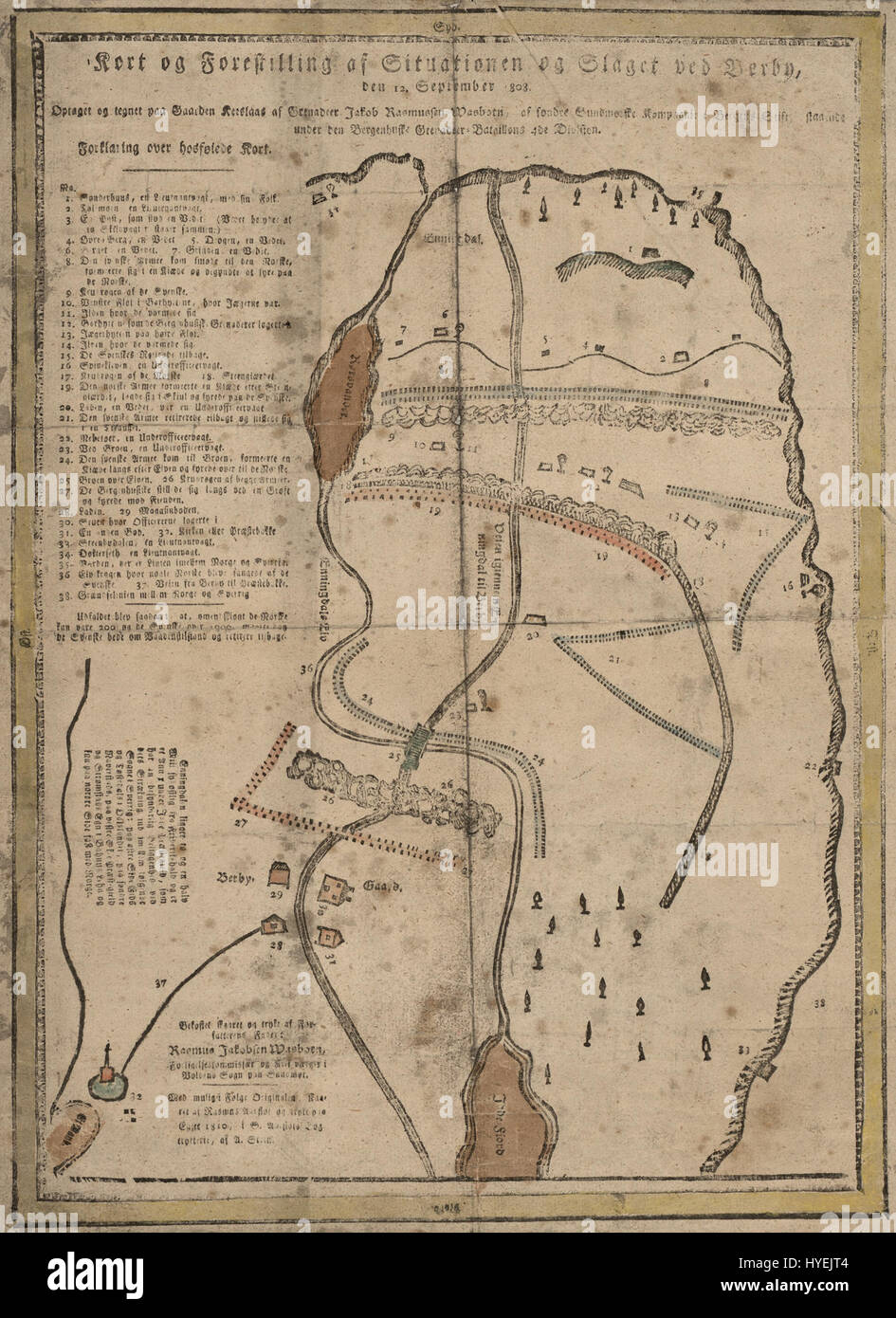 Kort og Forestilling af Situationen og slaget ved Berby den 12. Sept. 1808   no nb krt 00591 Stock Photo