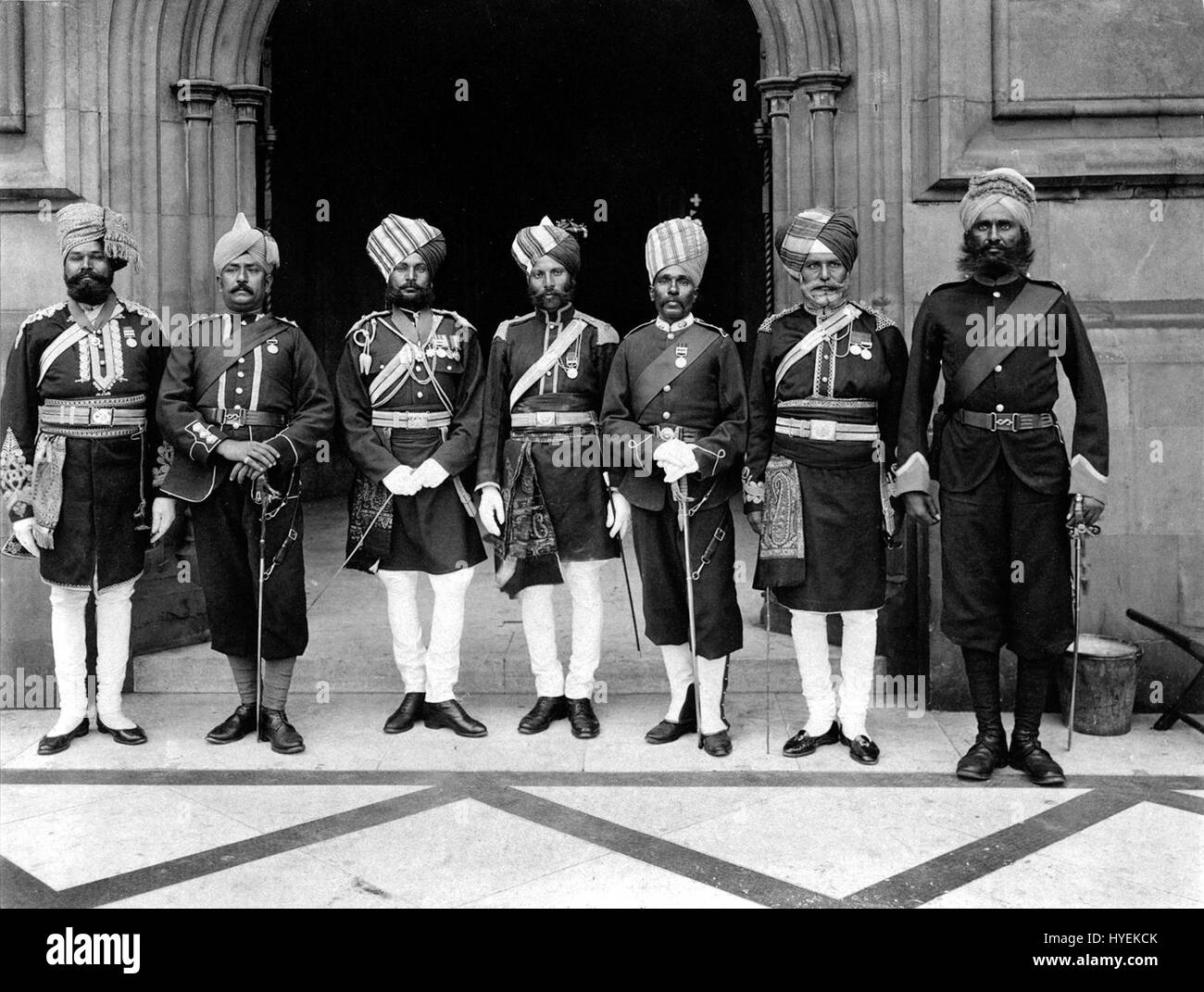 Seven Indian Officers by Sir (John) Benjamin Stone Stock Photo