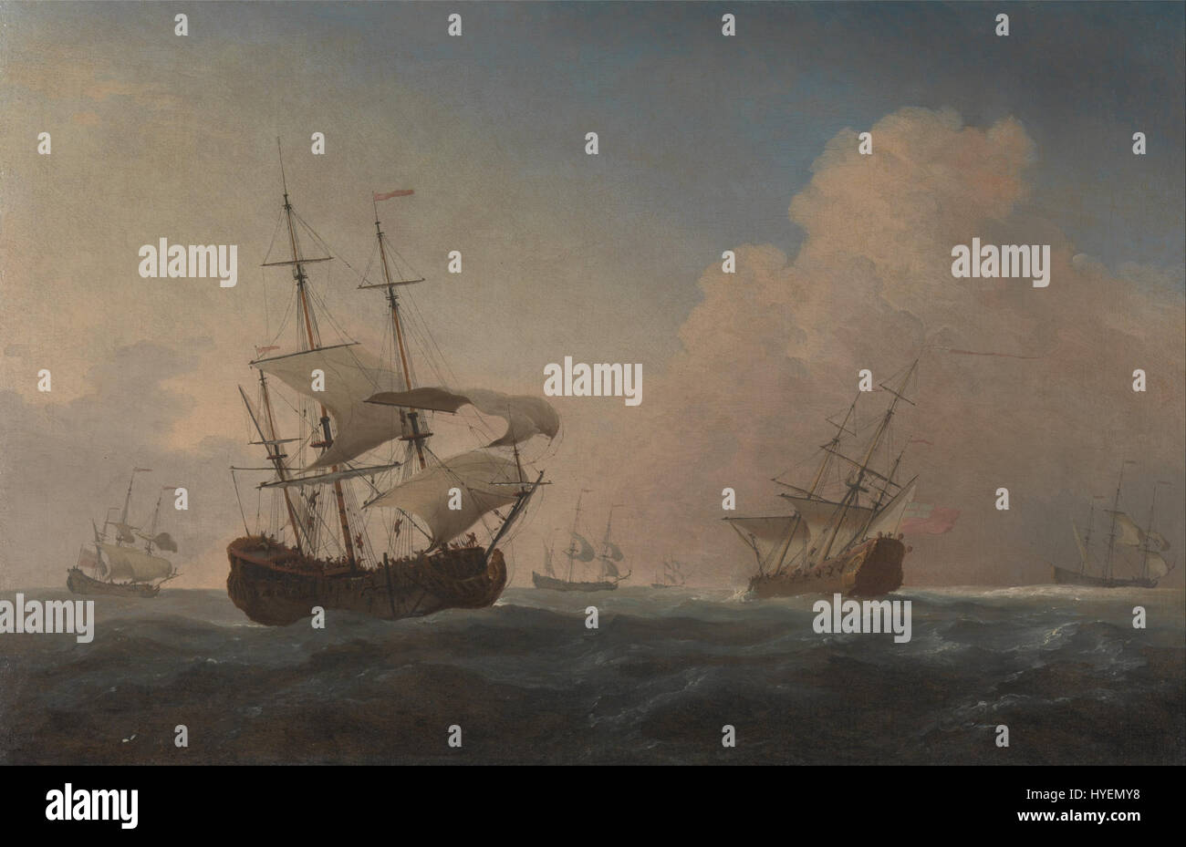 Willem van de Velde the Younger   English Warships Heeling in the Breeze Offshore   Google Art Project Stock Photo