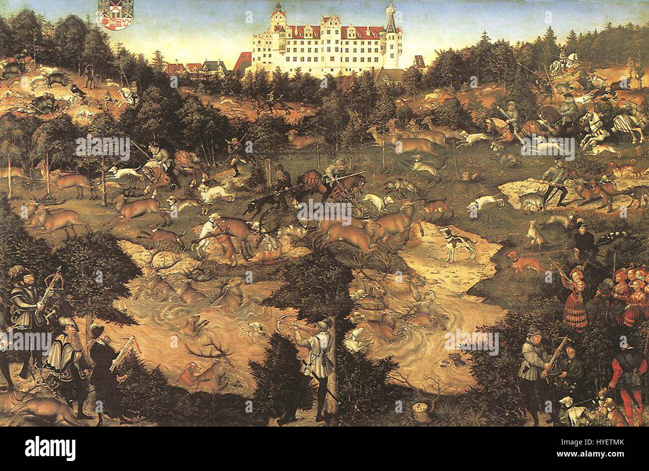 Hunting Renaissance Scene This painting depicts a royal hunting event held in honor of Emperor ...