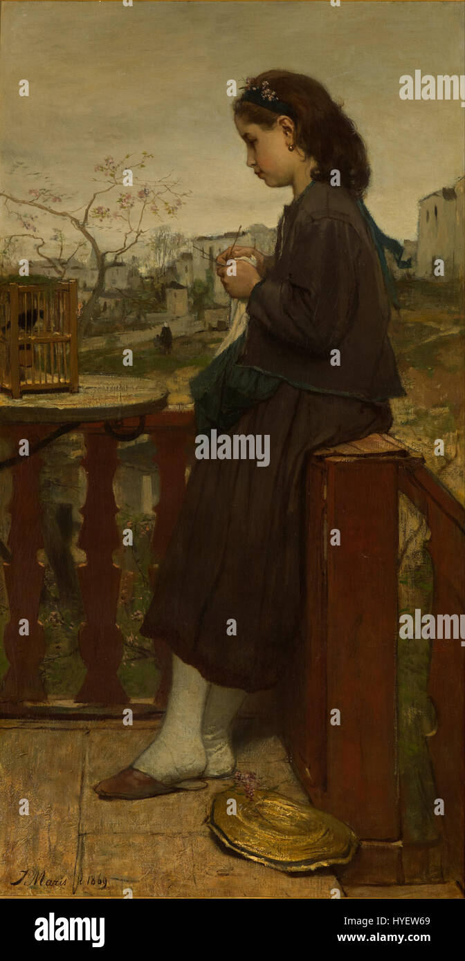 Jacob Maris Girl Knitting On A Balcony Montmartre Google Art Project Stock Photo Alamy