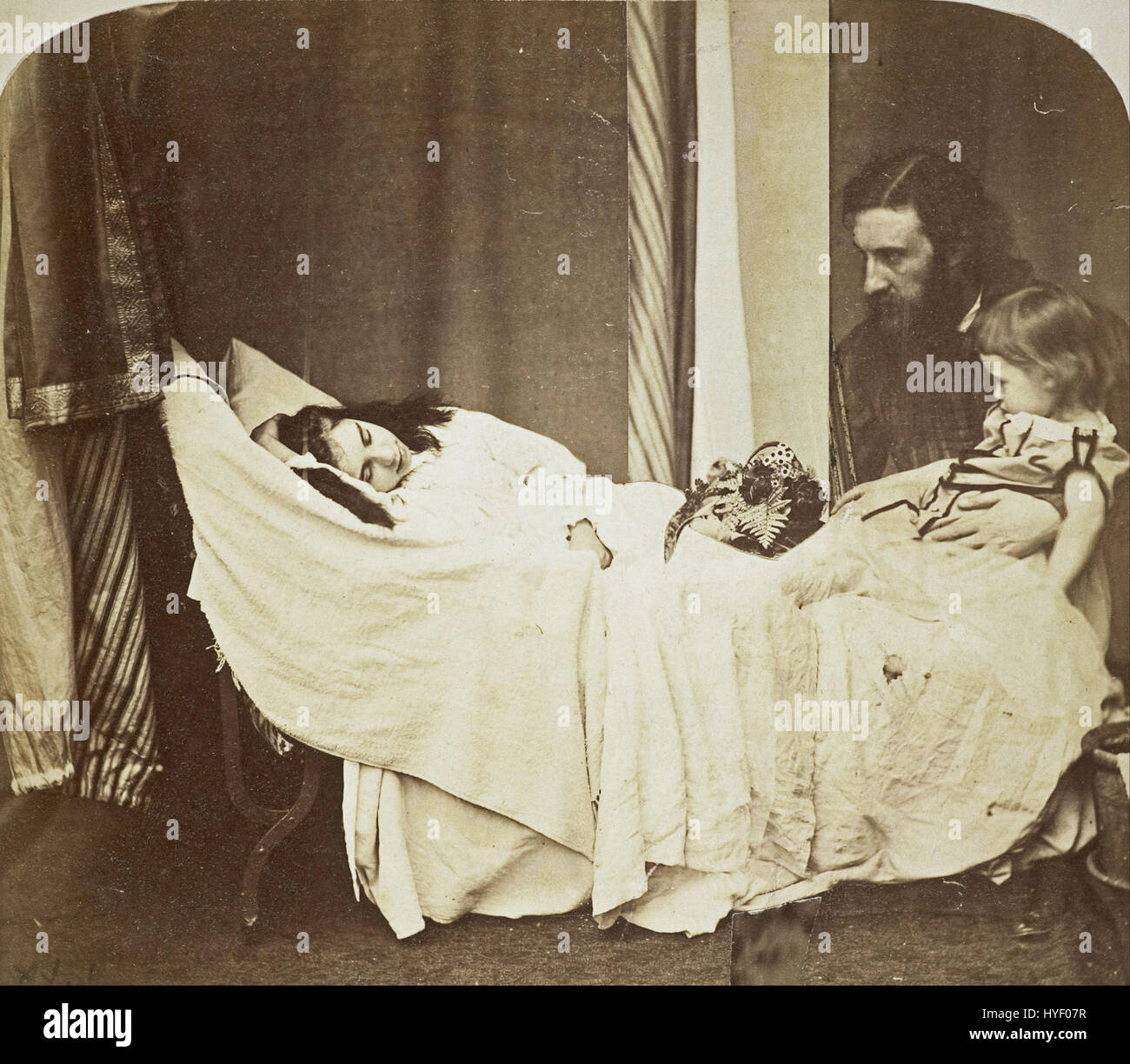 This artwork, by Rev. Charles Lutwidge Dodgson (Lewis Carroll), portrays Mary J. MacDonald in a dreamlike state, reflecting her thoughts of her father, George MacDonald, and brother, Ronald. Stock Photo
