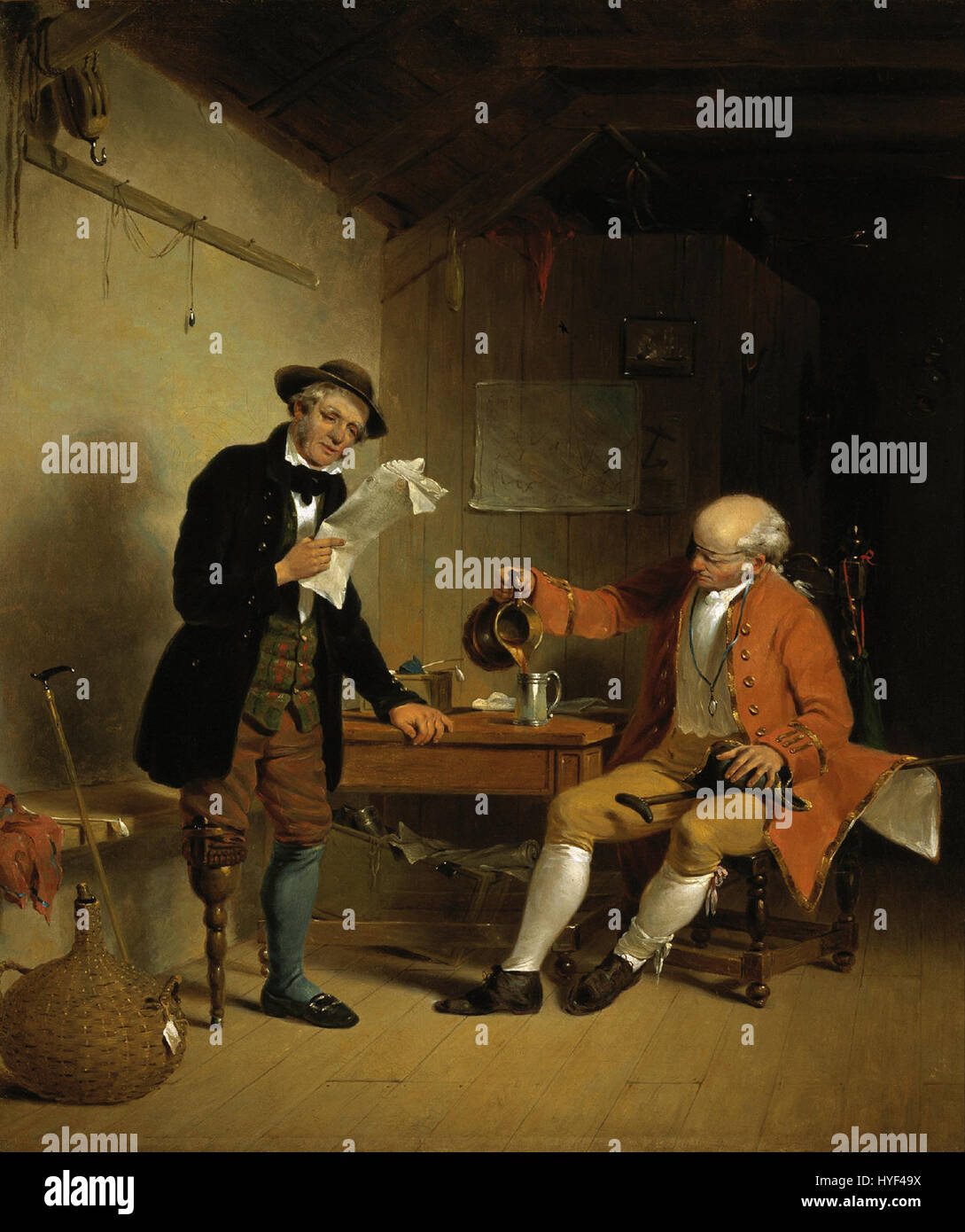 Francis William Edmonds' painting, 'Commodore Trunnion and Jack Hatchway,' depicts two characters from maritime fiction, reflecting the artist's interest in literary subjects and narrative painting. Stock Photo