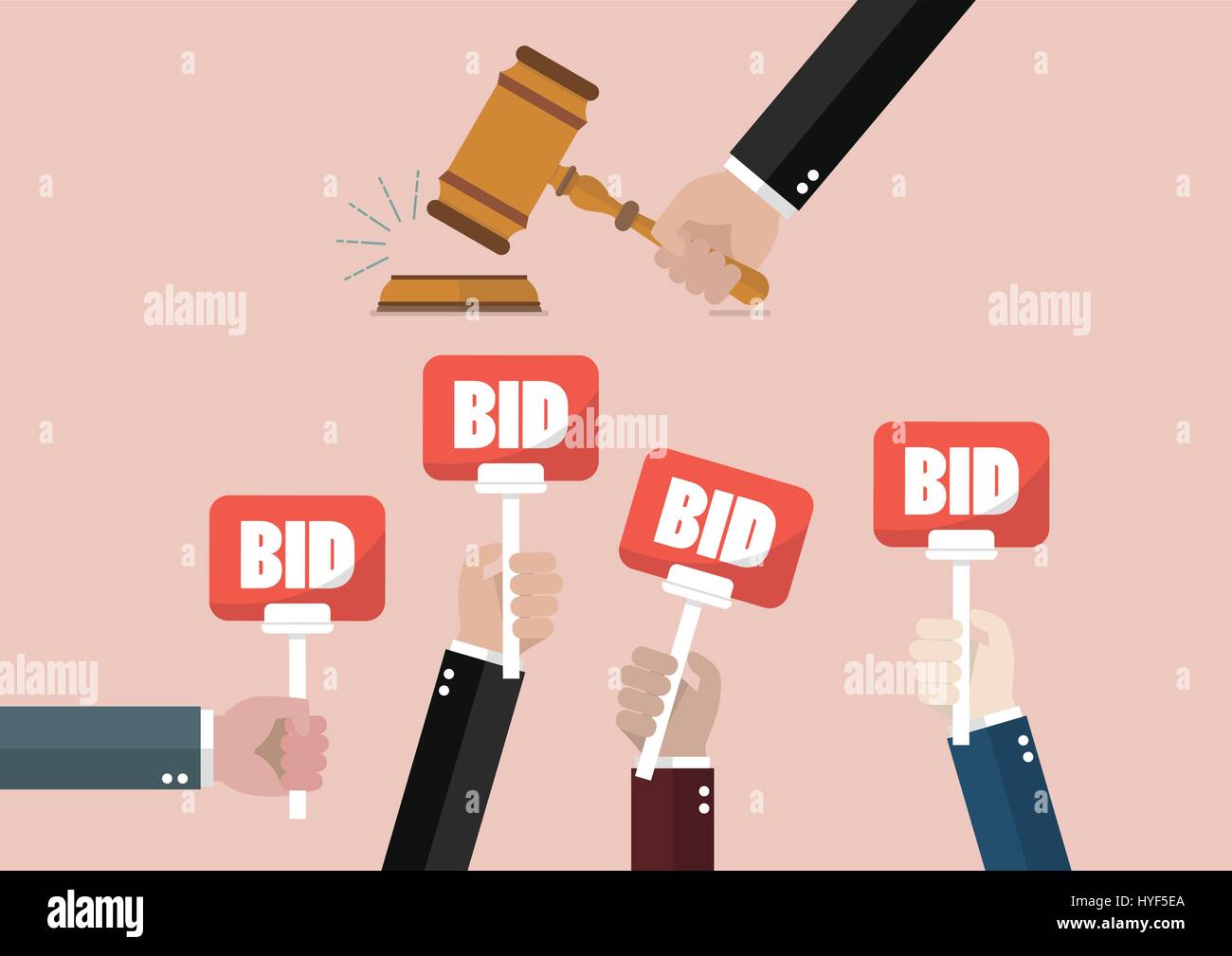 Auction and bidding concept. Hand holding auction paddle Stock Vector