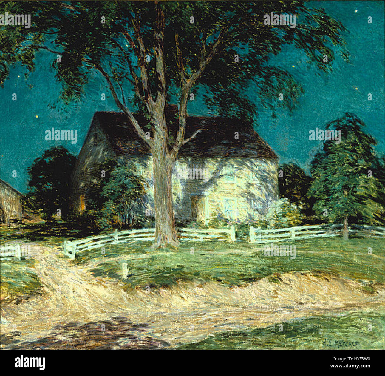 'Old Homestead' by Willard Leroy Metcalf depicts a serene landscape of ...