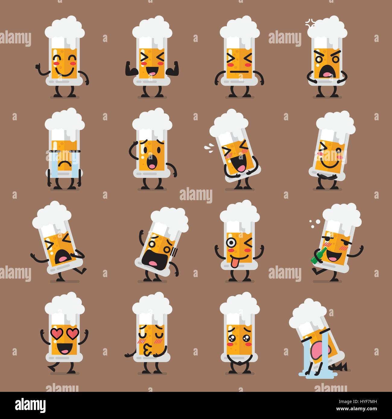 Glass Of Beer Character Emoji Set Funny Cartoon Emoticons Stock Vector Image Art Alamy