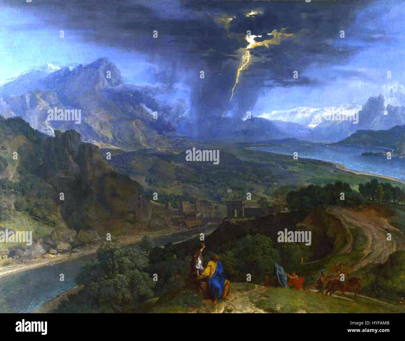 Francisque Millet mountain landscape with lightning Stock Photo Alamy