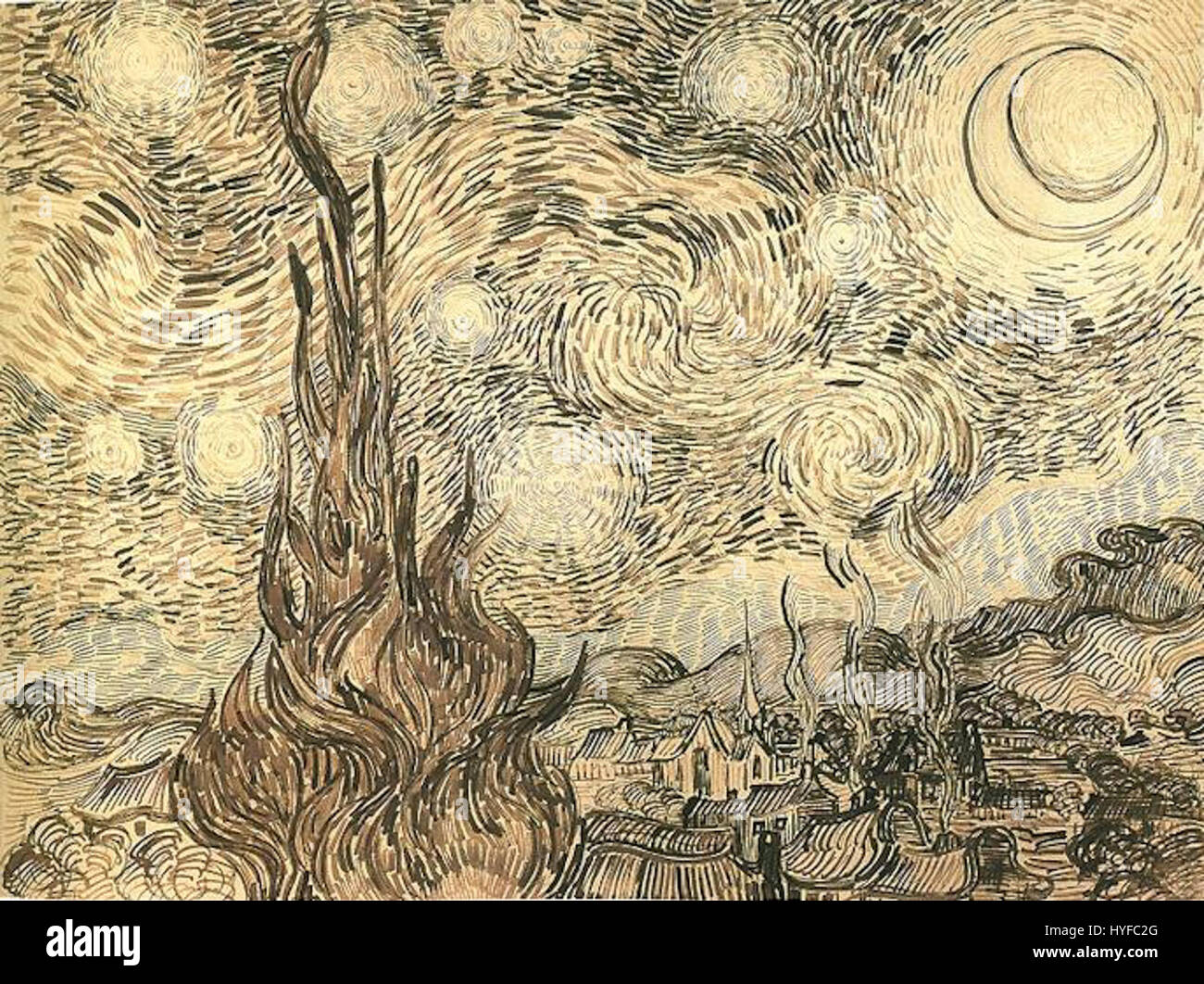 Van Gogh Starry Night Drawing Stock Photo - Alamy
