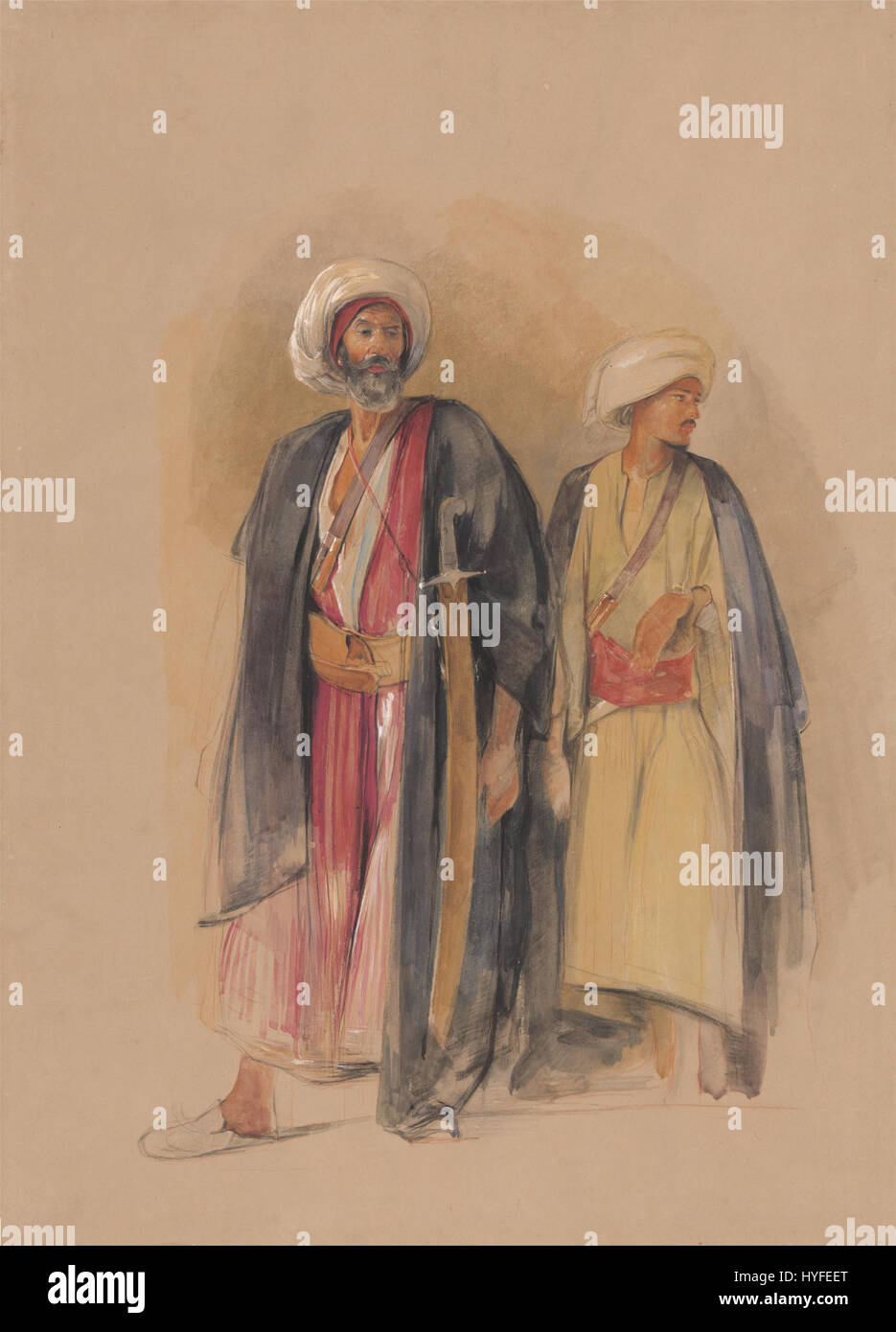 John Frederick Lewis   Sheik Hussein of Gebel Tor and His Son   Google Art Project Stock Photo