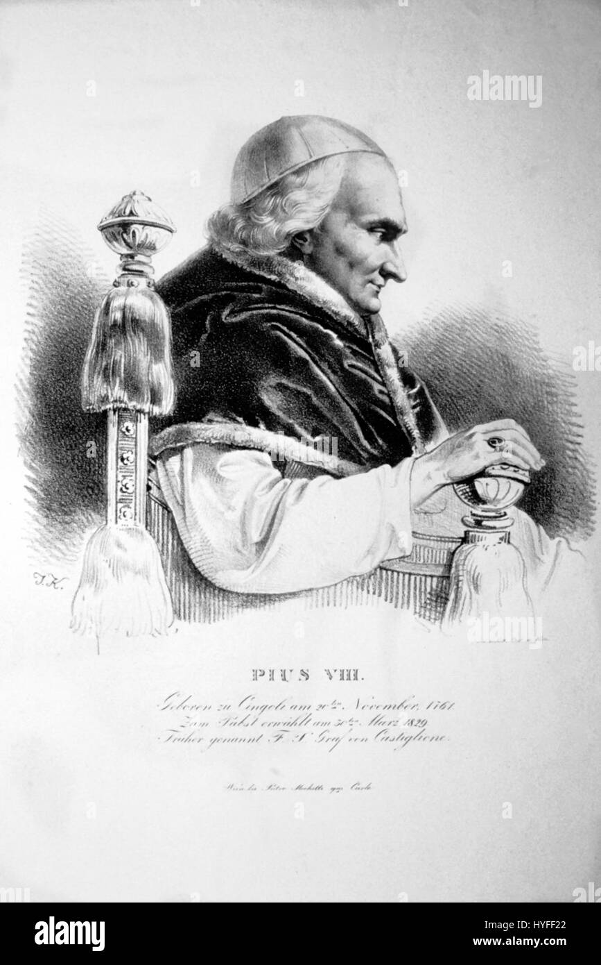 Pius 8th This lithograph of Pope Pius VIII features a detailed portrayal of the ...