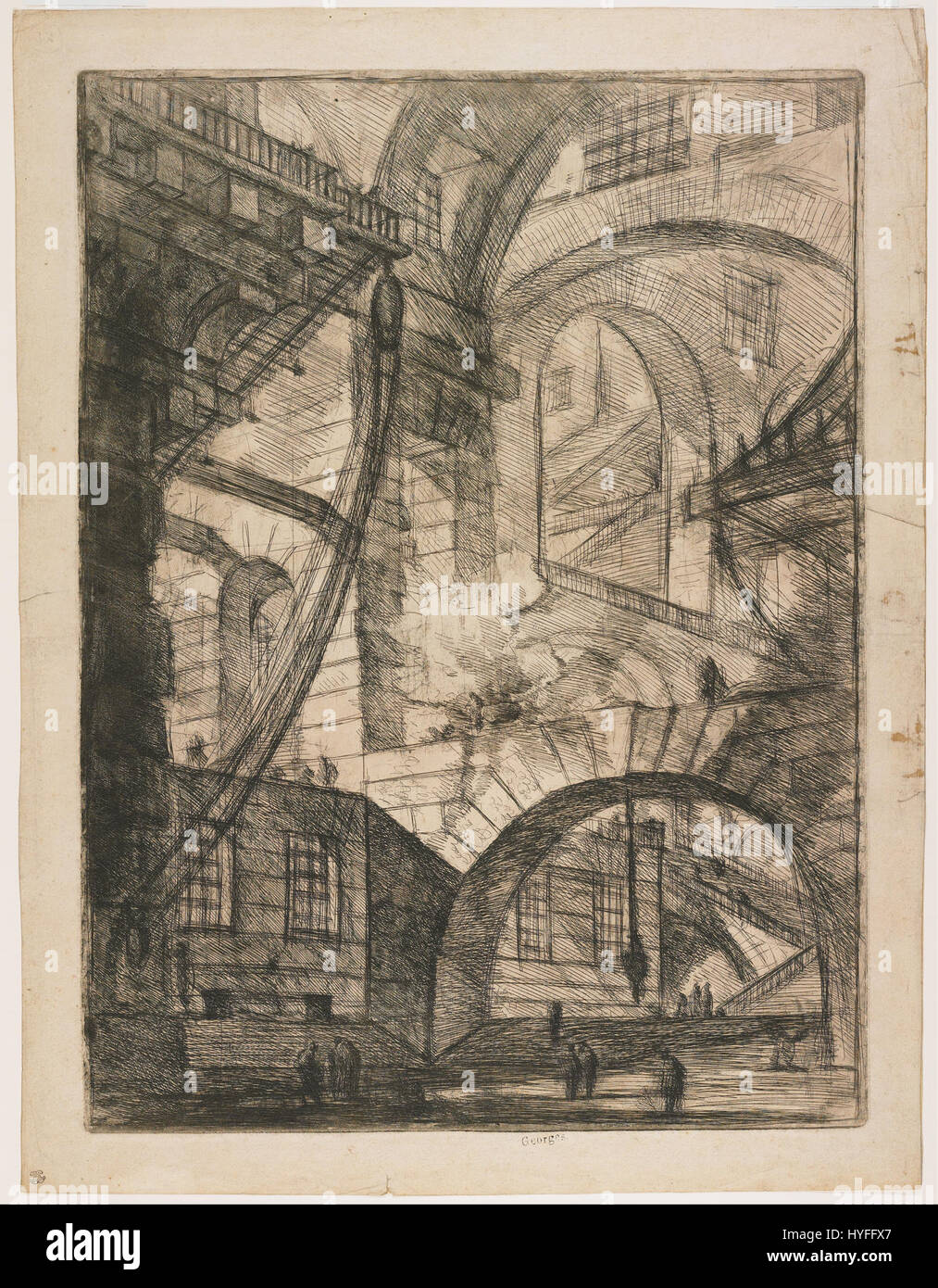 Giovanni Battista Piranesi   Perspective of Arches, with a Smoking Fire, Plate 6 from Carceri d'Invenzione   Google Art Project Stock Photo
