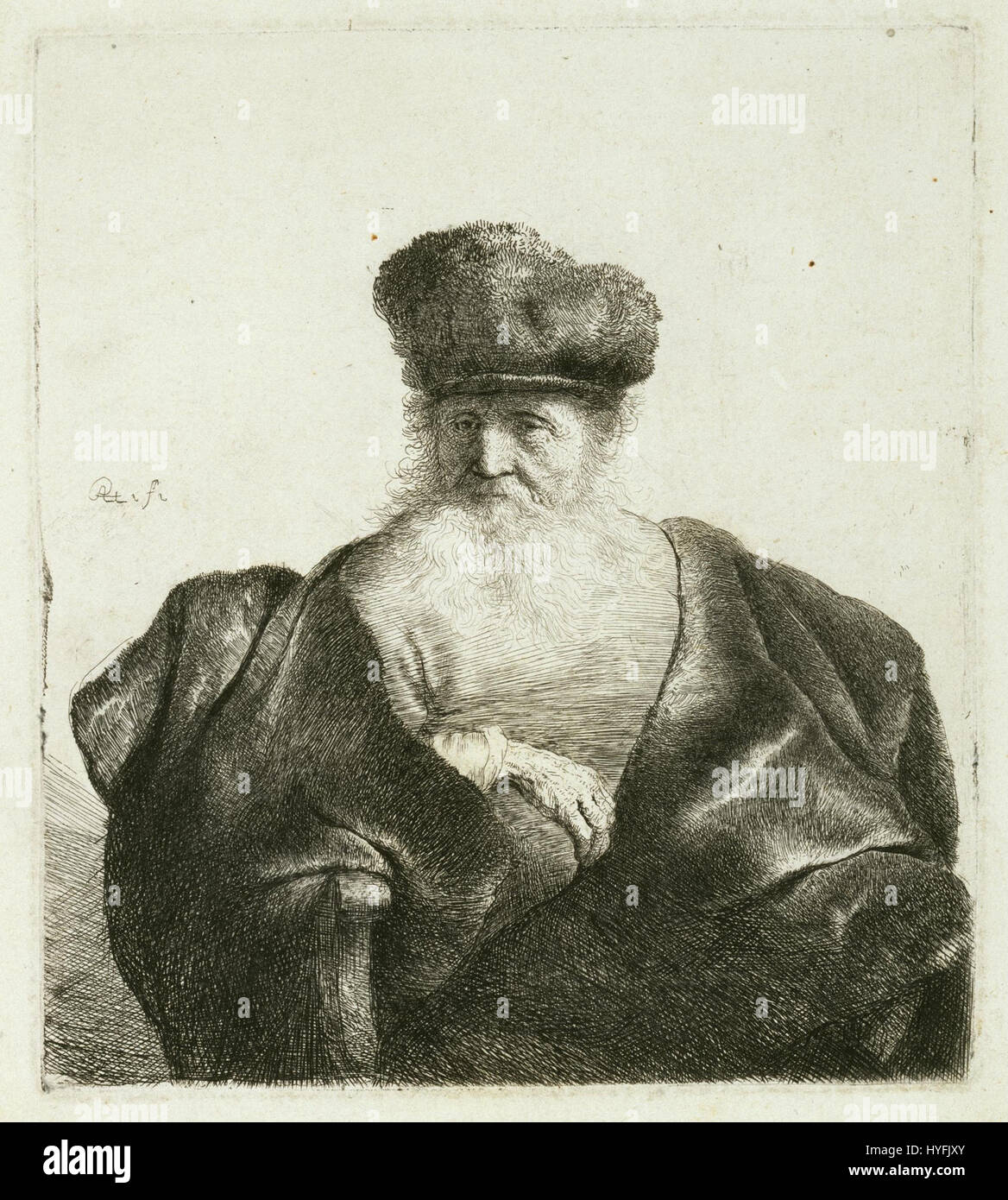 An Old Man with a Beard, Fur Cap, and Velvet Cloak, painted by ...