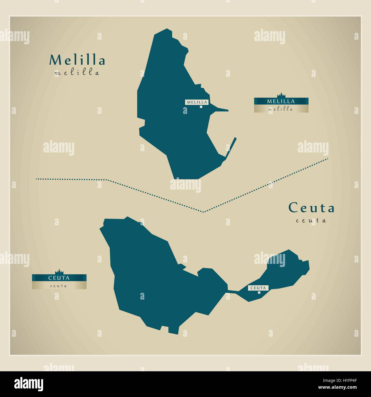 Modern Map - Ceuta & Melilla ES Stock Vector