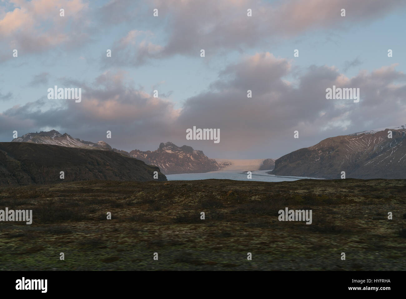 Driving through Iceland in the winter. Stock Photo