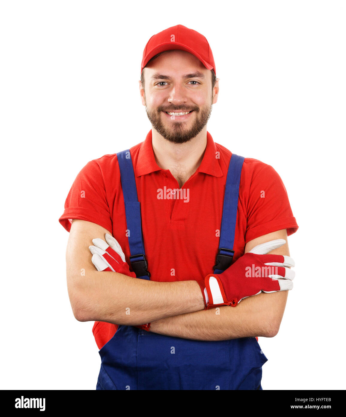 happy smiling handyman isolated on white background Stock Photo