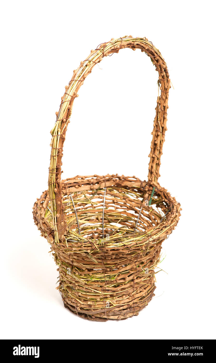 Empty wicker basket isolated on white background Stock Photo - Alamy
