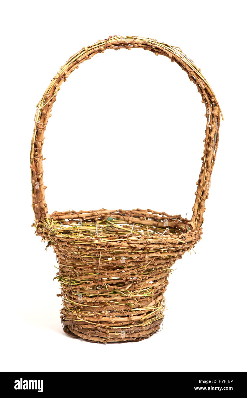 Empty wicker basket isolated on white background Stock Photo - Alamy