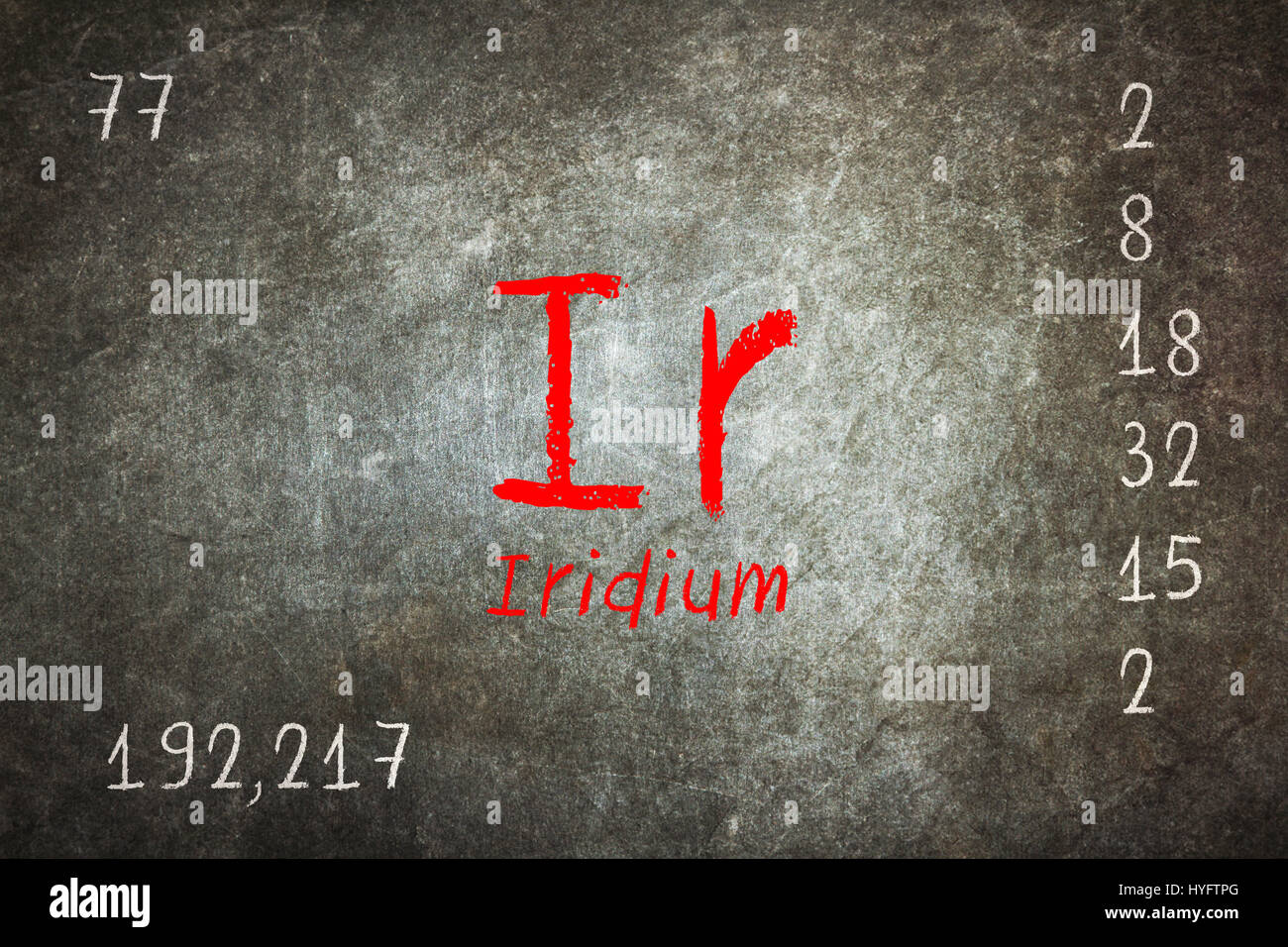 Isolated blackboard with periodic table, Iridium, Chemistry Stock Photo