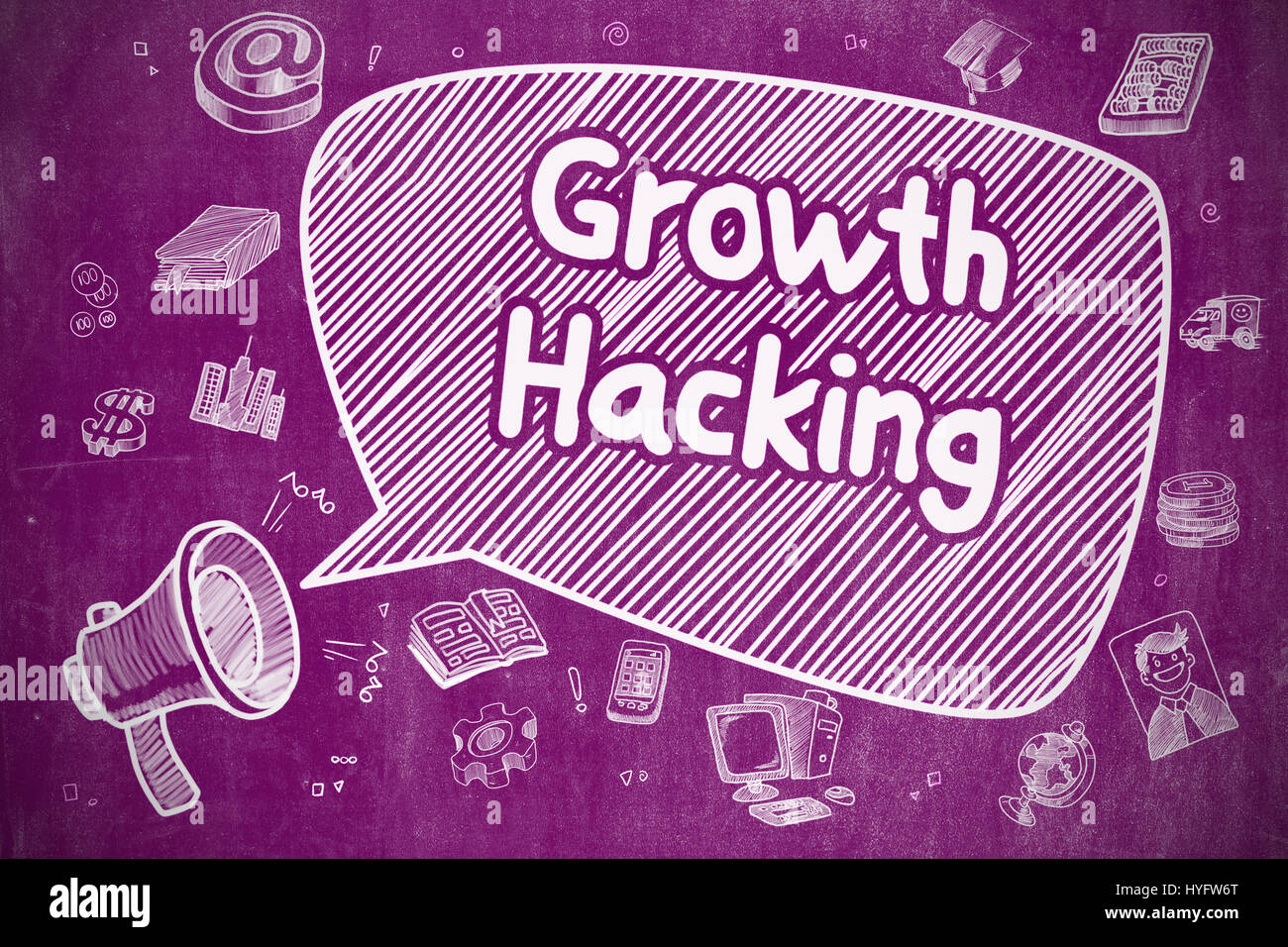 Growth Hacking - Cartoon Illustration on Purple Chalkboard. Stock Photo