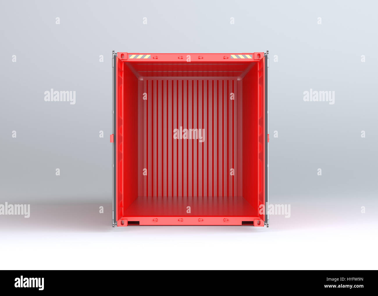 Open red cargo container on gray background Stock Photo - Alamy