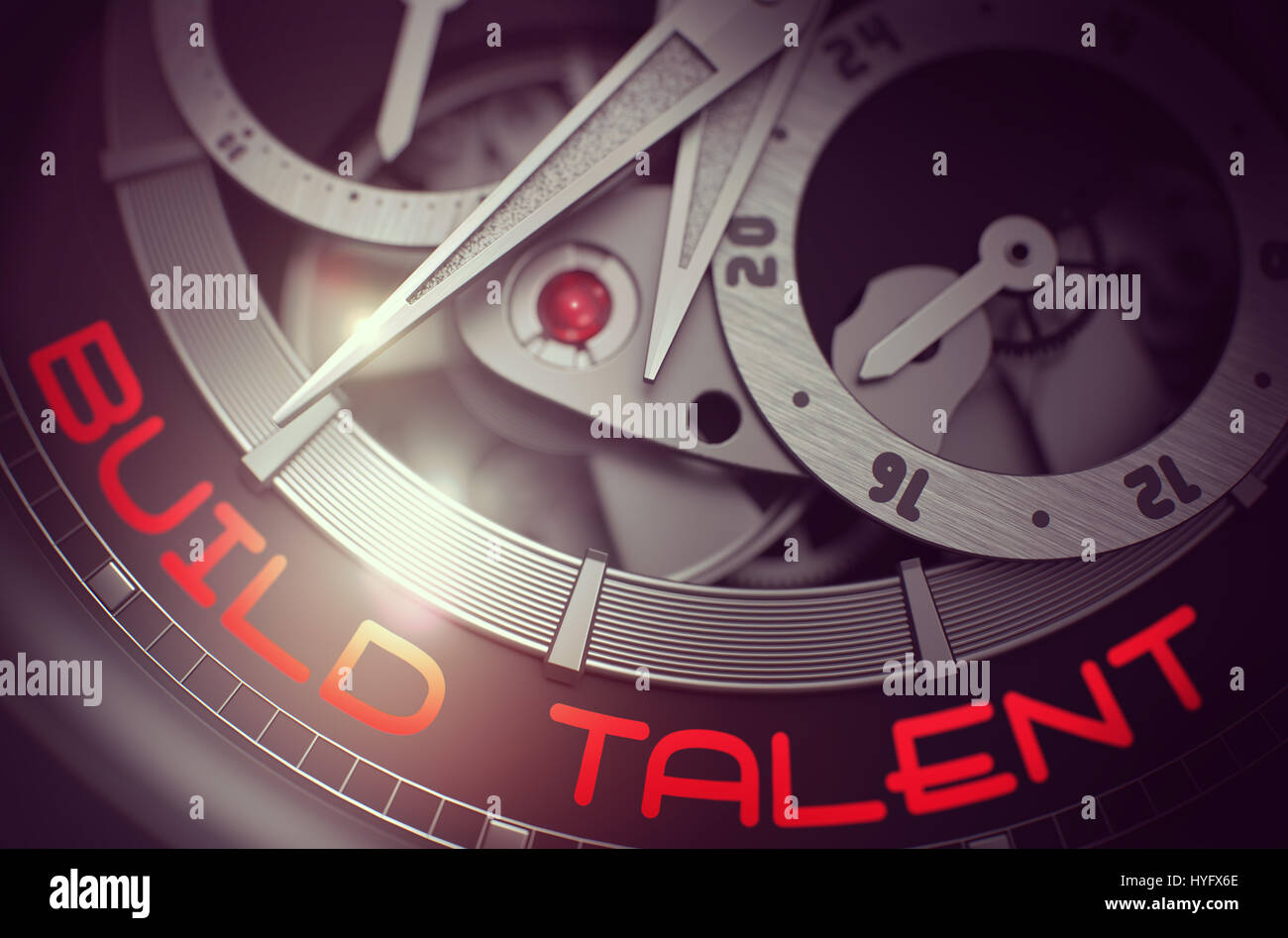 Build Talent on the Fashion Wrist Watch Mechanism. 3D. Stock Photo
