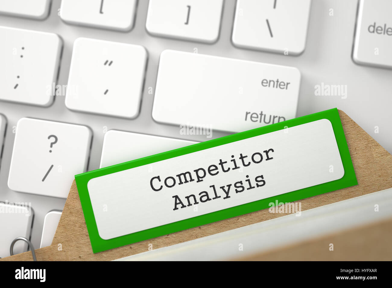 Card Index with Competitor Analysis. 3d. Stock Photo