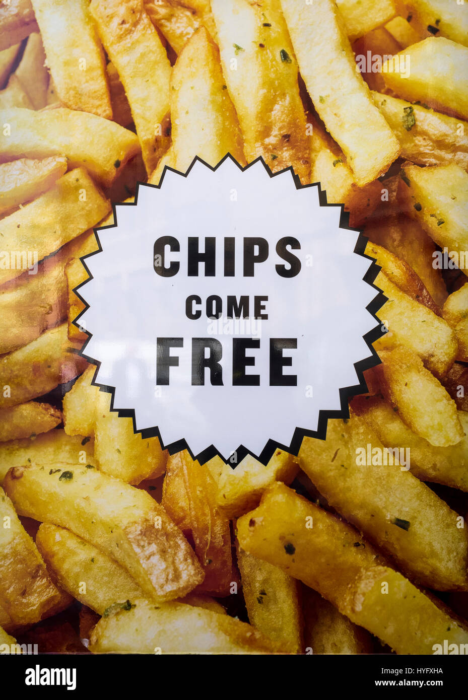 Advertising free chips with meals Stock Photo