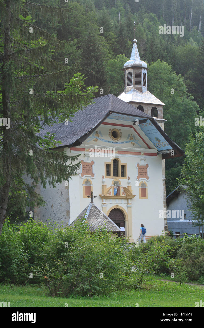 France, Haute-Savoie (74), Les Contamines-Monjoie, chapelle Notre-Dame-de-la-Gorge s // France, Haute Savoie, Les Contamines Monjoie, chapel Notre Dam Stock Photo