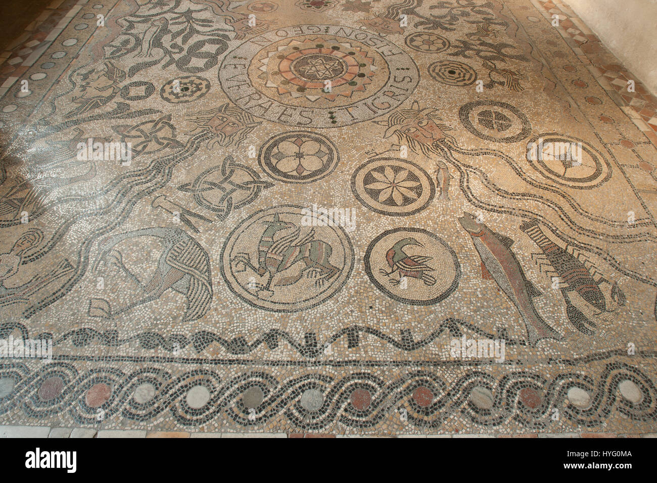 France, Drôme (26), Die, chapelle Saint-Nicolas, mosaïque des quatres fleuves du 12 ème siècle // France, Drome, Die, chapel St Nicolas, mosaic of fou Stock Photo