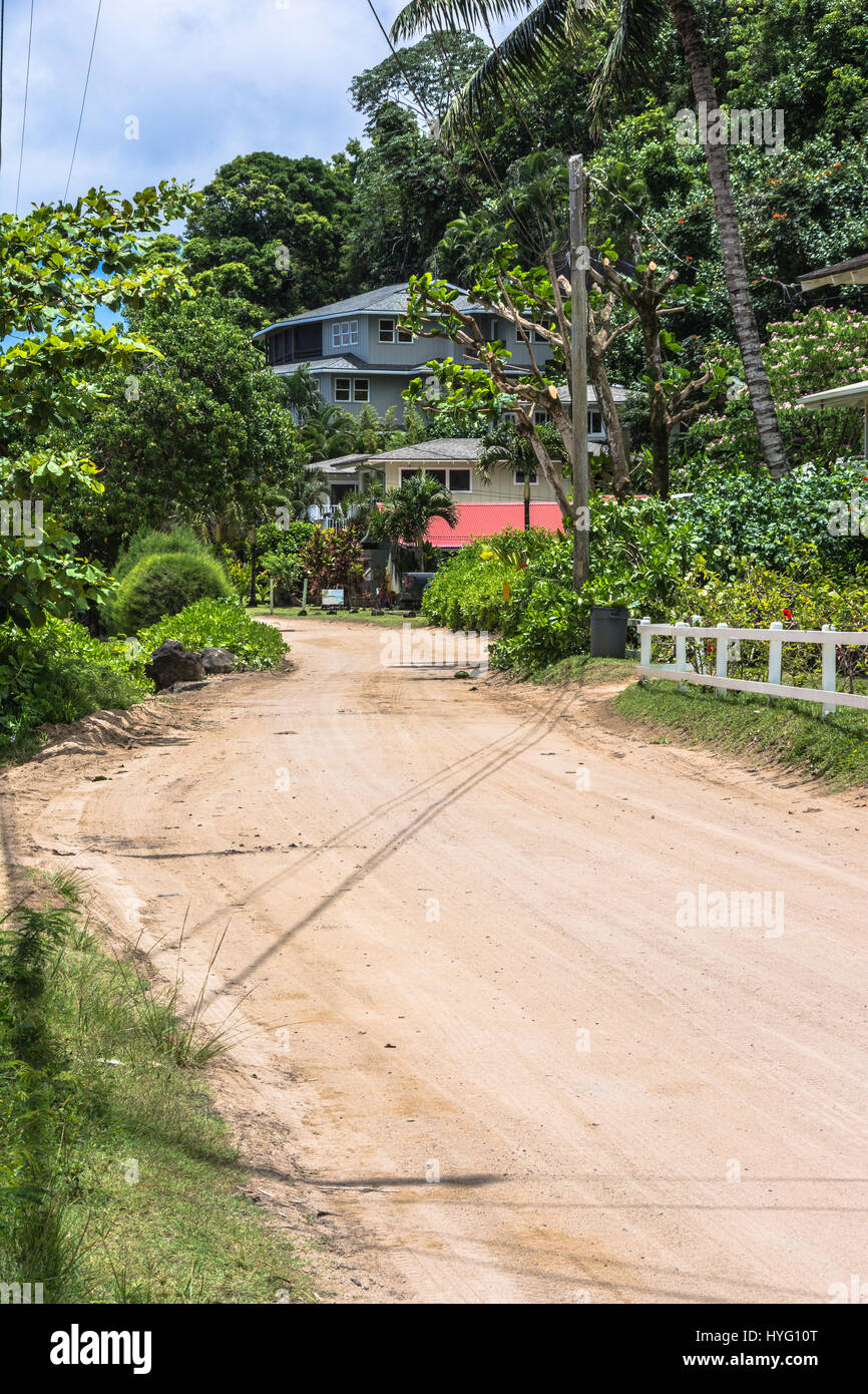 View of the dirt Anini Road in North Shore, Kauai, Hawaii Stock Photo