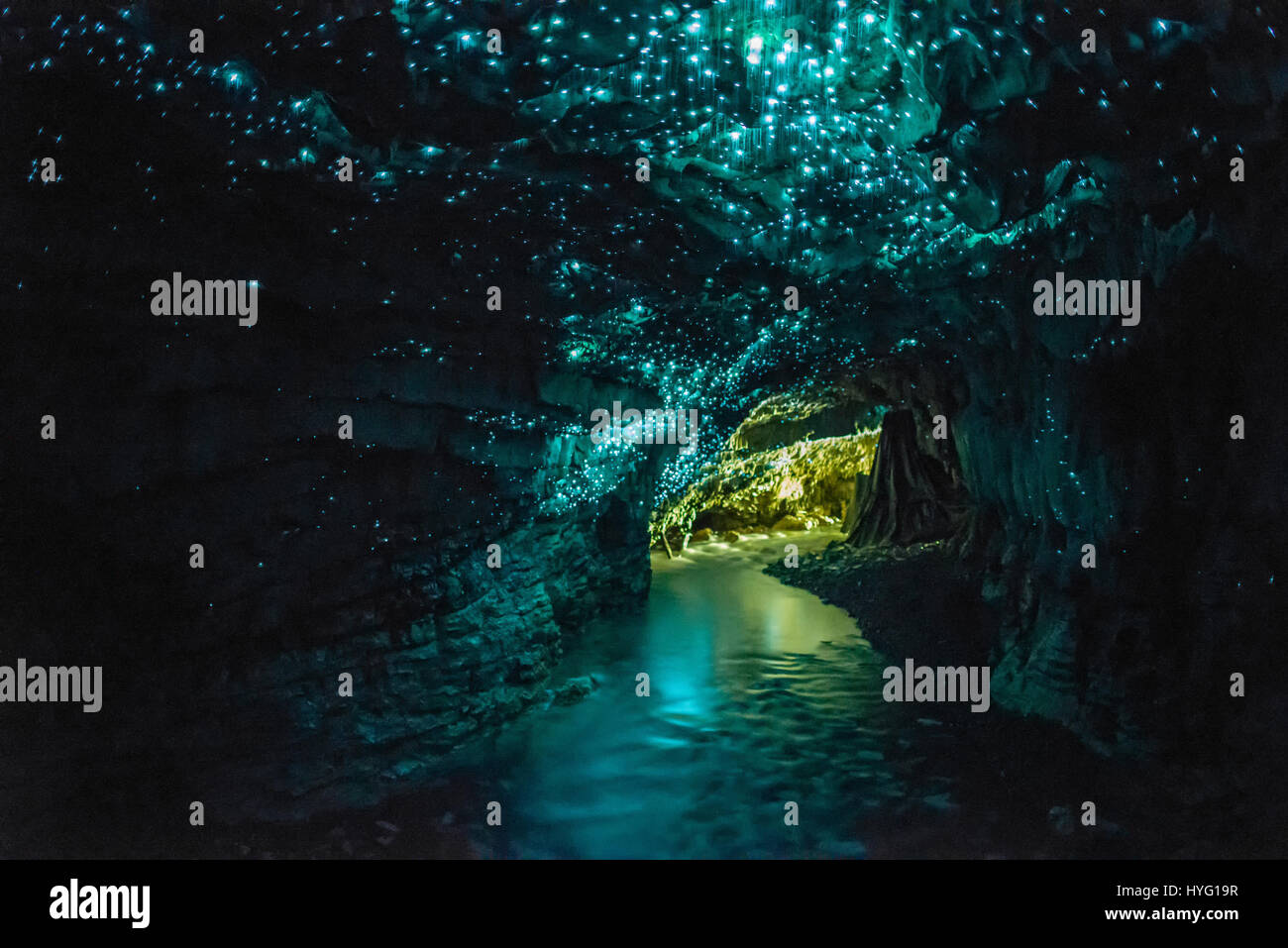 New Zealand, North island - Waitomo Glowworm Cave. TRAVELLING a million-miles around the planet this photographer has completed his quest to show the alien side to the Earth. From celestial auroras to fiery craters and cosmic seas, these pictures taken from around the world make our homely planet look like an extra-terrestrial world. Photographer Martin Rietze, 50, has travelled forty times around the planet over the past ten-years, visiting more than 50 countries across all seven continents, often risking his life to document these spectacular moments. Stock Photo