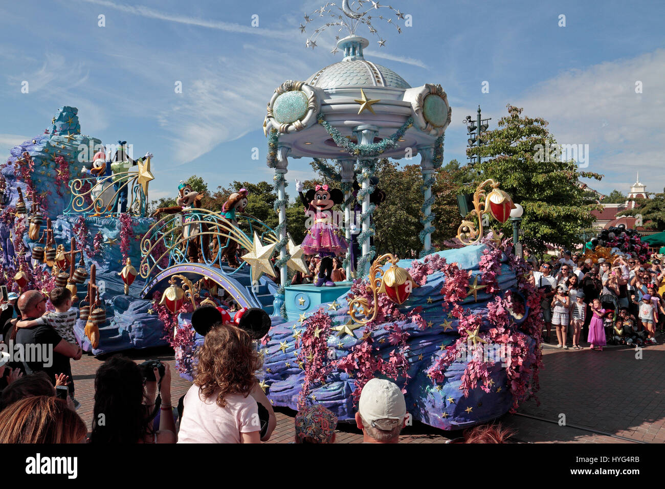 Minnie Mouse on a float in the Disney Stars on Parade, Disneyland Paris, Marne-la-Vallée, near Paris, France. Stock Photo