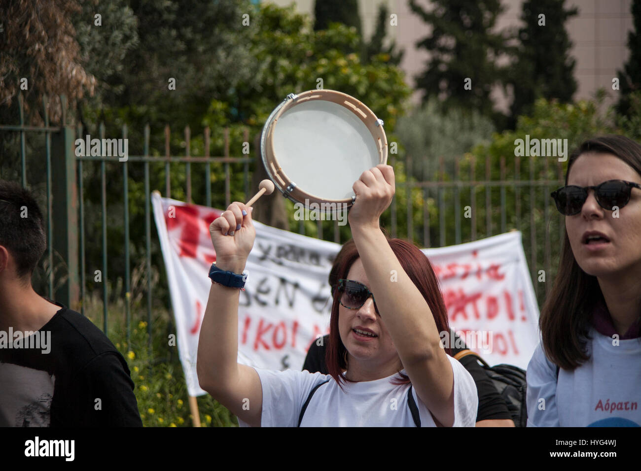 Athens, Greece. 04th Apr, 2017. Special Education Teachers demonstrate in front of the Ministry of Education in Athens demanding more funds for special education and no more austerity. Credit: George Panagakis/Pacific Press/Alamy Live News Stock Photo