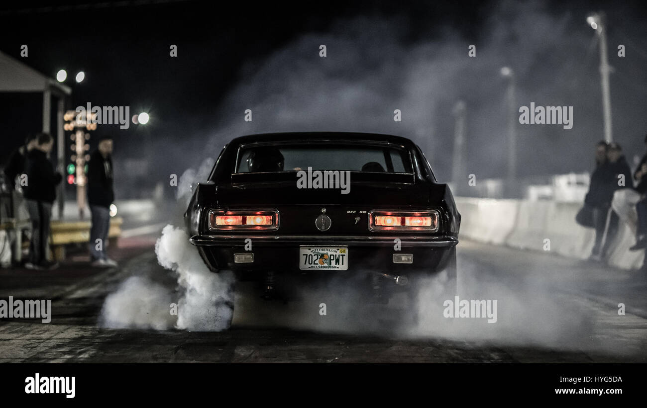 Camaro does a smoky burnout Stock Photo