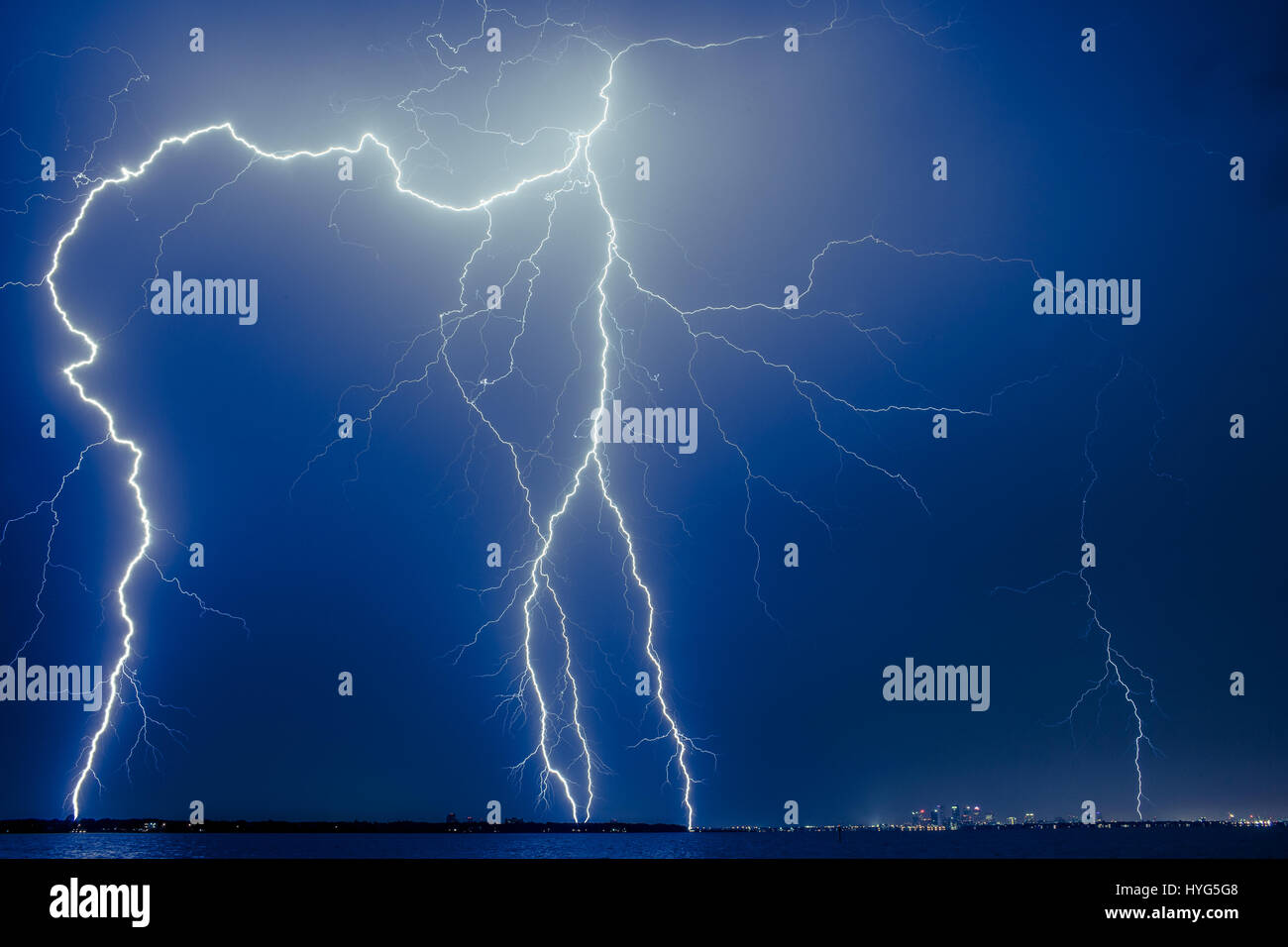 Lightning over Tampa Bay Stock Photo