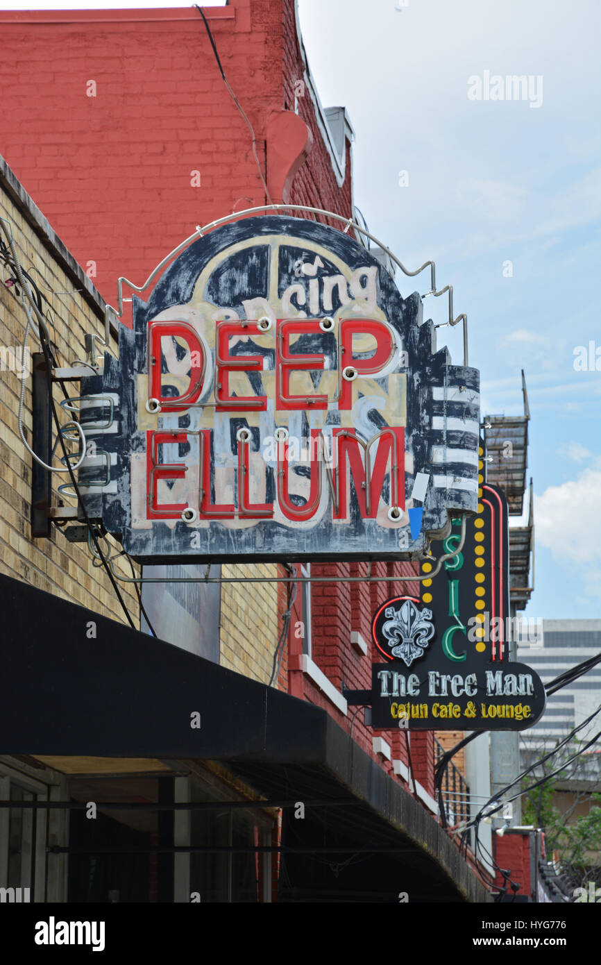 Deep Ellum neon sign in the arts and entertainment district of Dallas, Texas. Stock Photo