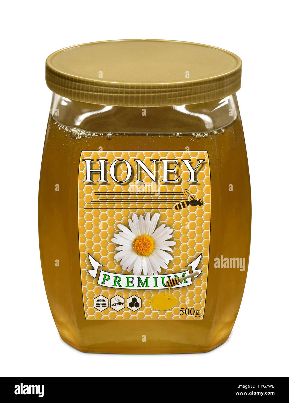Fictive glass of honey tag Stock Photo
