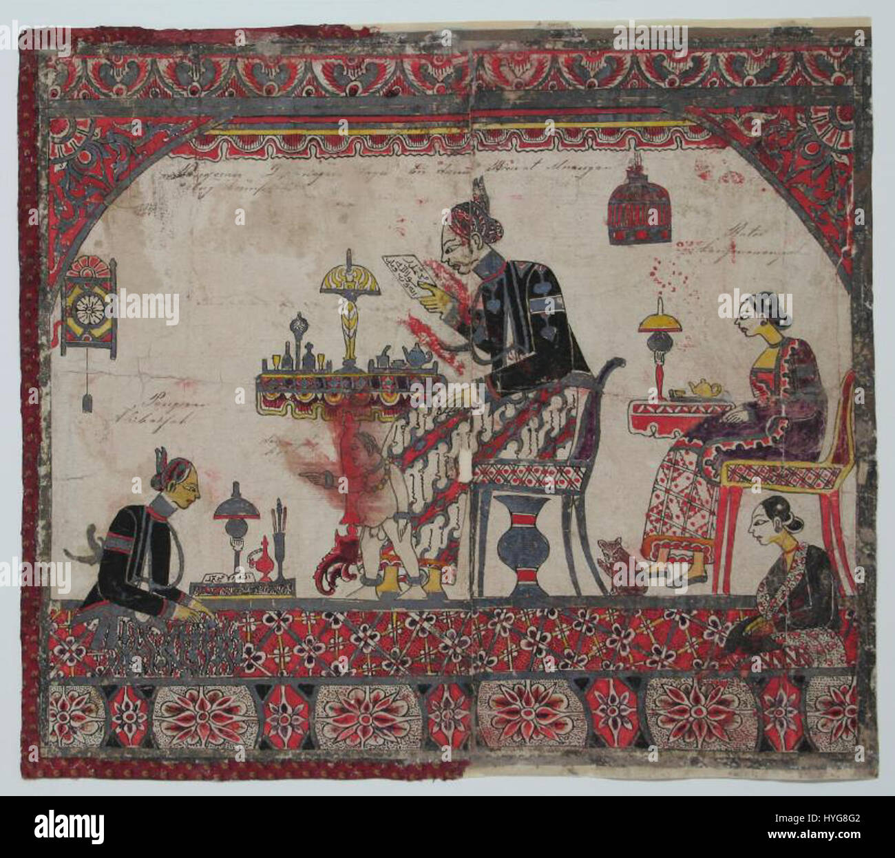 This artwork depicts the famous Indonesian prince and leader, Diponegoro, who played a significant role in the Java War (1825-1830). The painting captures his image, reflecting his importance in Indonesian history and resistance against Dutch colonialism. Stock Photo