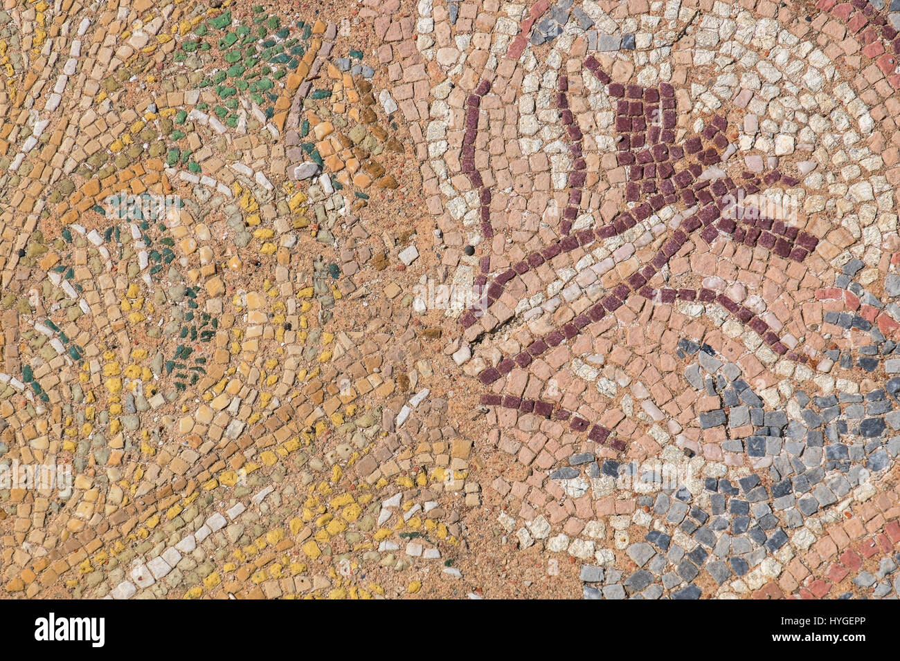 Fragment of antique mosaic at the Archaeological Park of Dion. Pieria, Macedonia, Greece Stock Photo