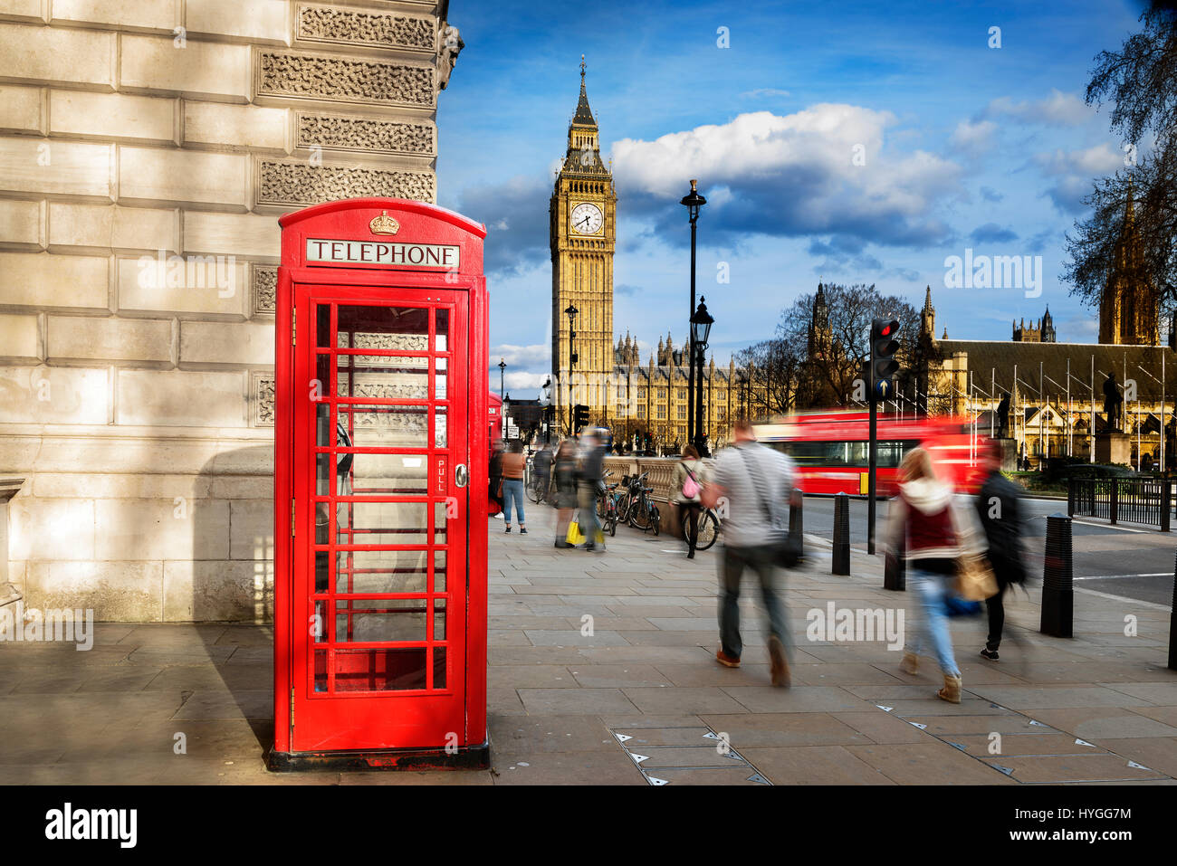 Red phone box with Big Ben, London. Stock Photo