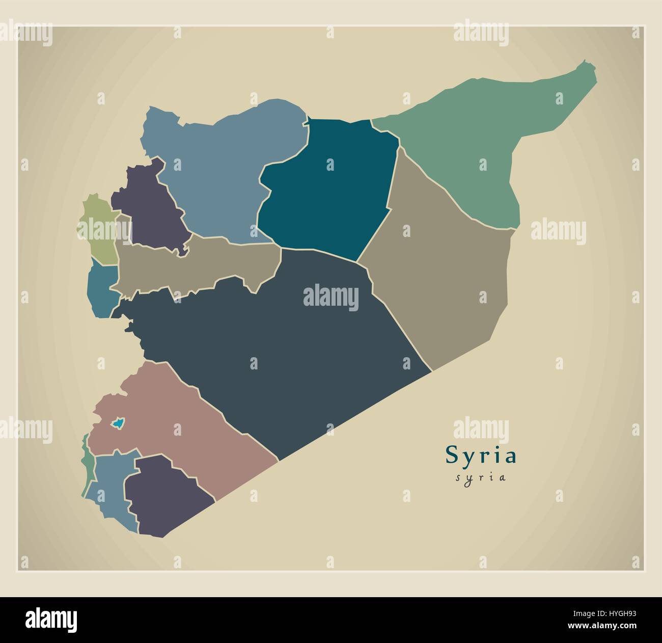 Modern Map - Syria with governorates colored SY Stock Vector