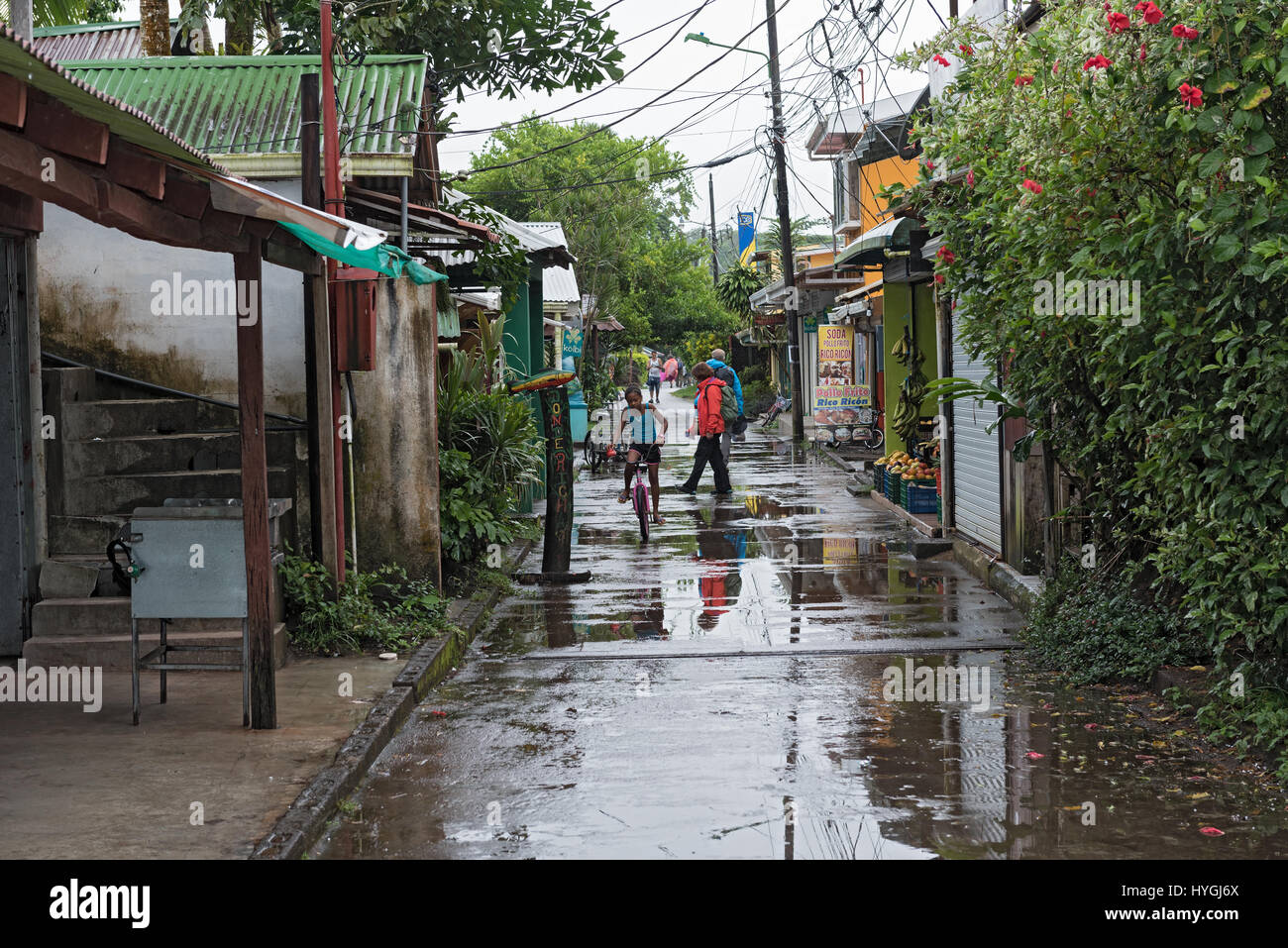Road in tortuguero village at rainy weather, Costa Rica Stock Photo Alamy