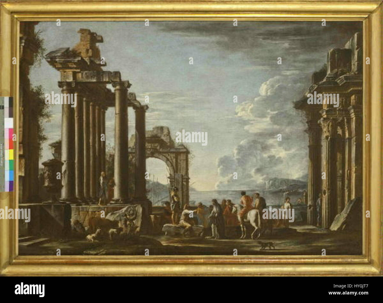 Giovanni Ghisolfi and Salvator Rosa collaborated on 'Novozakonni vyjev v krajine,' a painting that reflects religious themes and the dramatic landscape of the time. Their work blends spirituality with dramatic natural settings, presenting a visual narrative of the religious period. Stock Photo