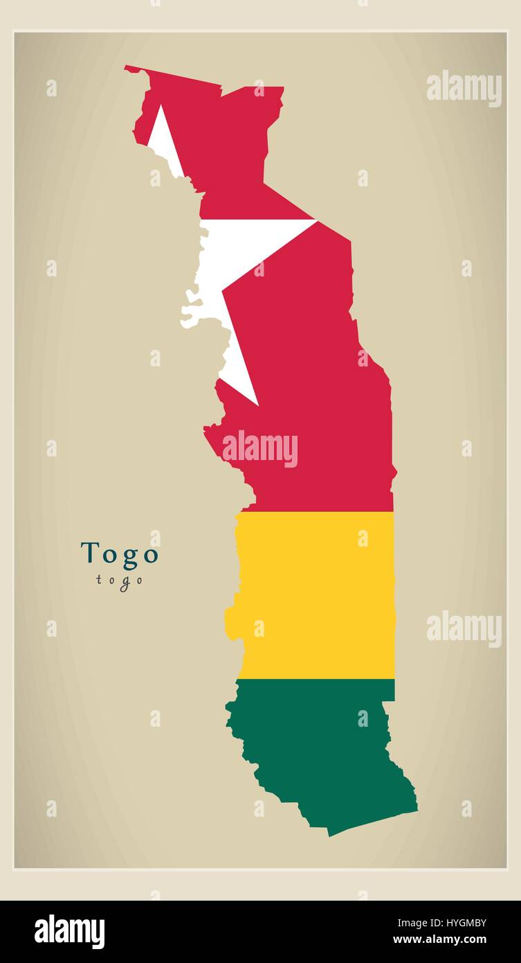 Modern Map - Togo flag colored TG Stock Vector